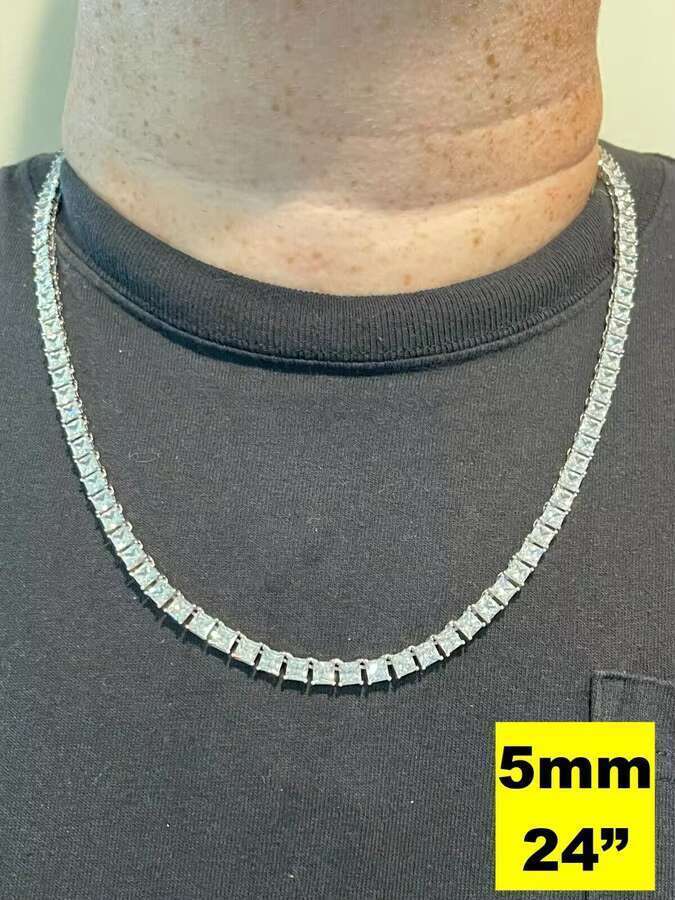 Men Hip Hop Cluster Necklace Stainless Steel Sterg Sier Tennis Moissanite Chain