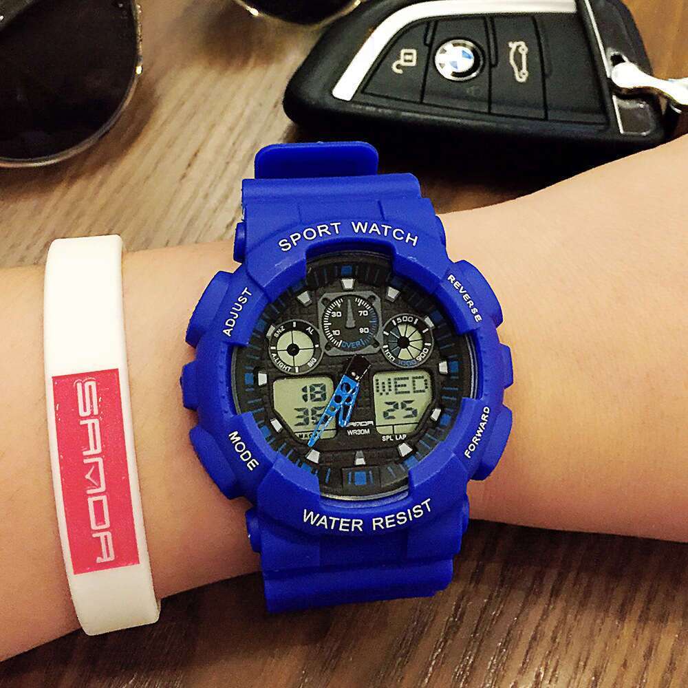 DHwatches Sanda Dual Movement Electronic Outdoor Casual Sports Waterproof Watch Multifunctional Trendy Cool Youth Wristwatch