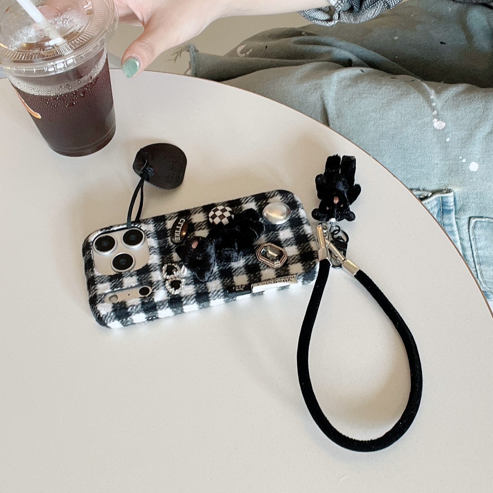 3D Plush Bear Phone Case Compatible with iPhone 17/16 Solid Color Lanyard Case iPhone 15/14 Pro