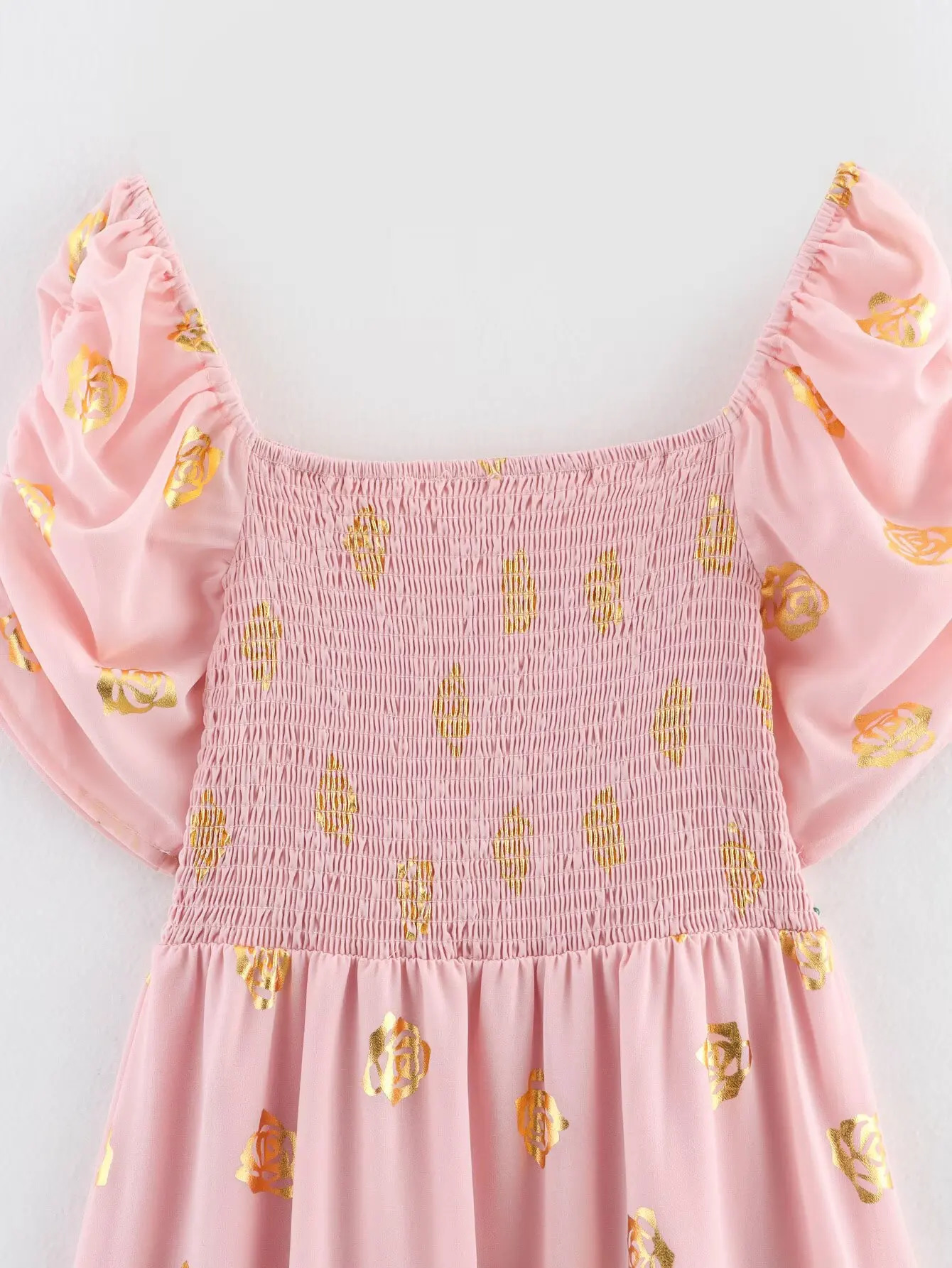 square neck puff short sleeved womens clothing for smoking body rose print summer lace up skiing 250401