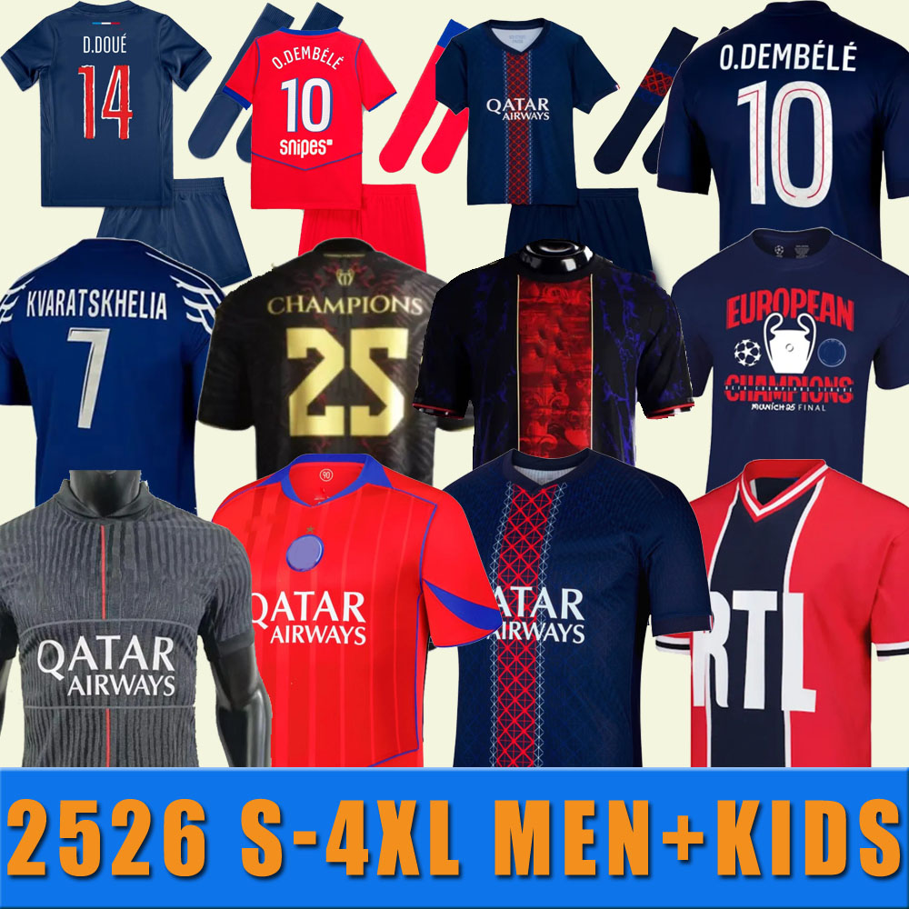 2025 2026 S-4XL O. DEMBELE D.DOUE psgES S-4XL Soccer Jersey home Maillots football shirt psgjersey men KVARATSKHELIA kids uniform HAKIMI MARQUINHOS