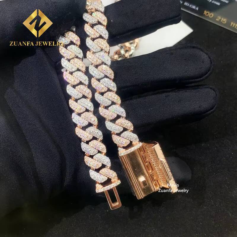 Wholesale Price Hip Hop Men Cuban Necklace Two Tone 925 Silver 10MM Iced Out Moissanite Cuban Link Chain Rock Jewelry