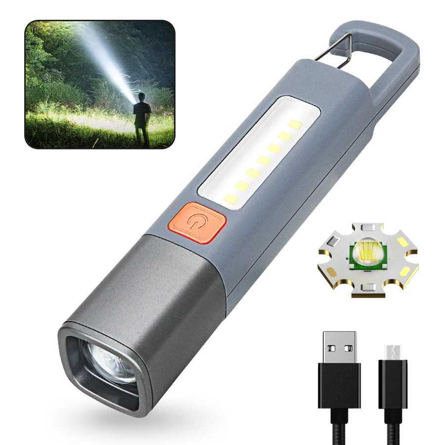 Mini Portable LED Flashlight USB Rechargeable With Hook Zoomable Torch Outdoor Camping Hiking Long-range Emergency LanternW251106