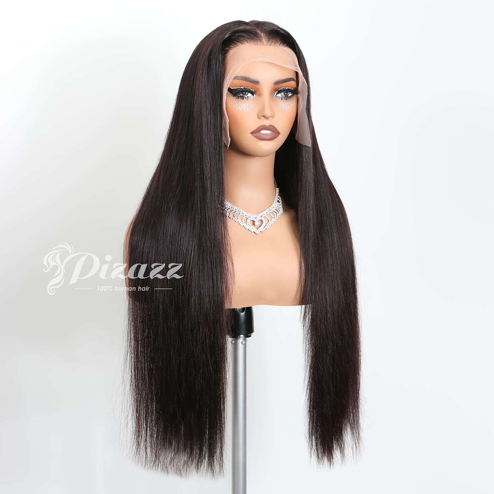Pizazz 180% Density Brazilian Human Hair Wigs - Long Bone Straight 4X4 Invisible Lace Closure, Pre-Cut & Pre-Plucked With Knots, Natural Look For Wome