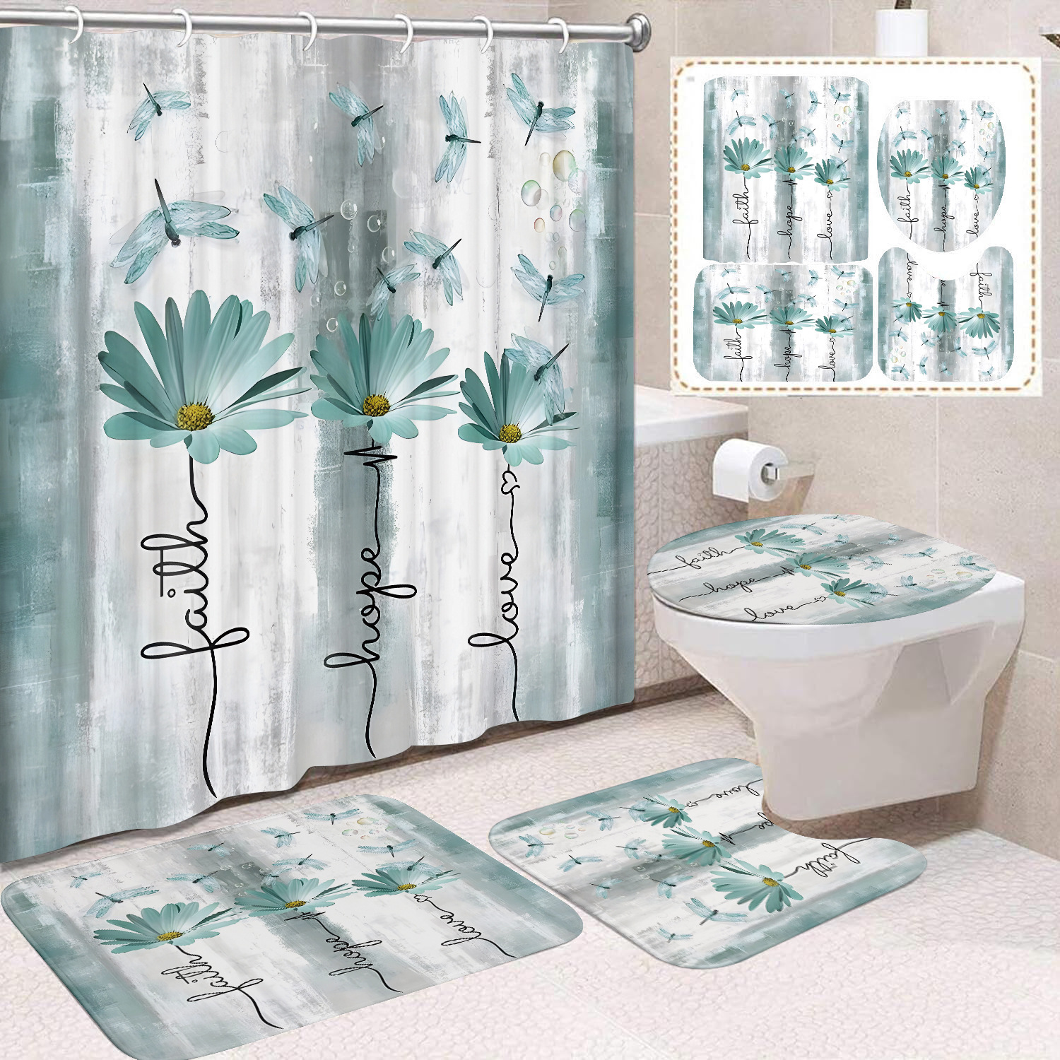 YL-37648 Factory direct sales watercolor daisy bathroom shower curtain/toilet partition curtain/no-drill curtain/shower curtain