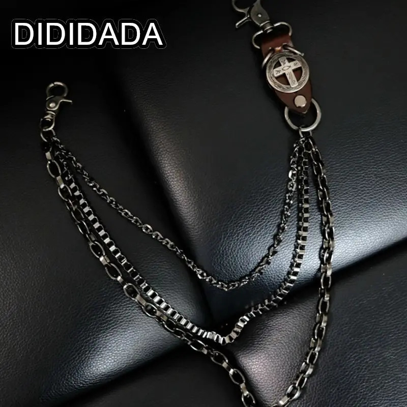 Women Mens Motorcyle Keychain Belt Chains Rock Punk Double chain Cowboy Cowgirls Pants Trousers Chain Biker Cross Key Chains 251103