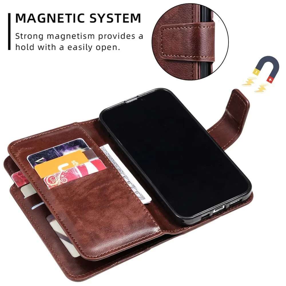 Leather Nine Cards Wallet Case For Samsung Galaxy S24 Ultra S23 FE S22 S20 S21 S10 S9 S8 Plus Note 20 Phone Cover