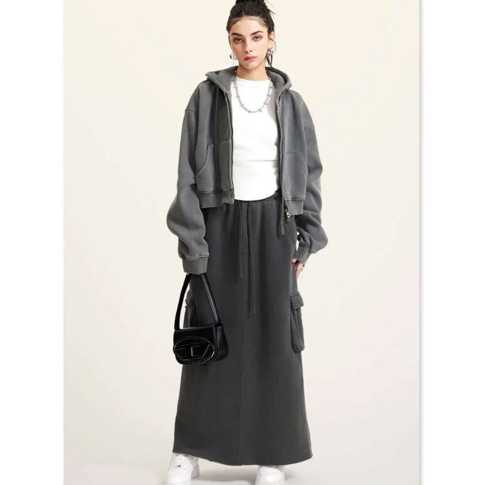 Women's Fashion Short Skirt Suits Winter Thicken Fleece Cotton Retro Cardigan Oversized Female Warm Hoodie