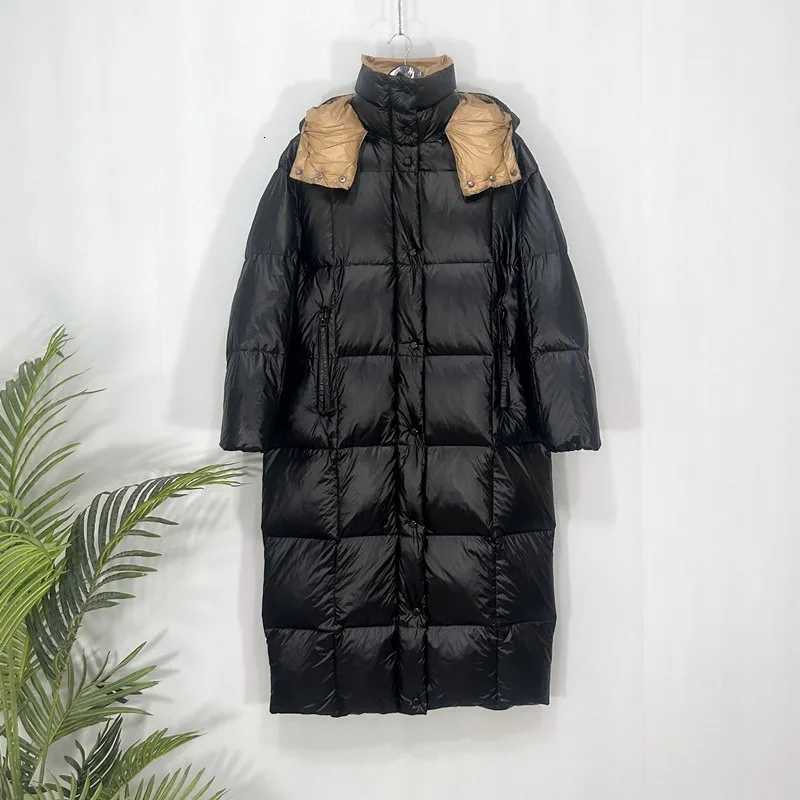 Womens Winter Down Jacket Thickened 90 White Duck Down er Long Coat Ladies Black Shiny Coldproof Hooded Puffy Jacket W251106