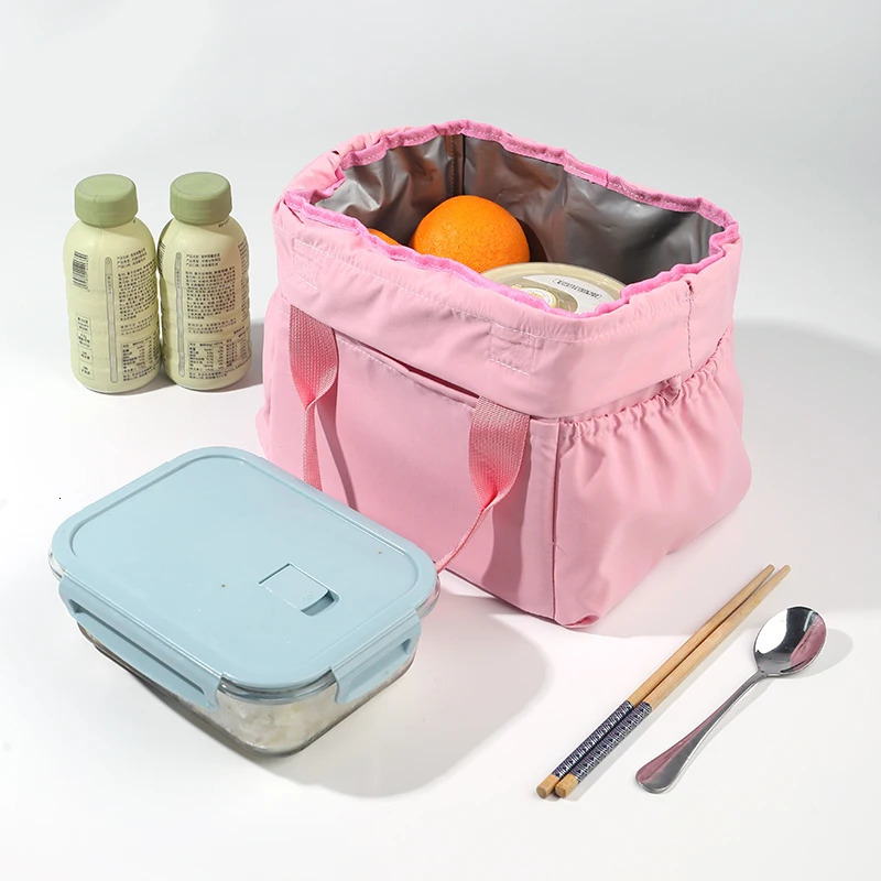 Macaron insulated lunch bag portable box with drawstring storage handbag outdoor travel food bento 250401