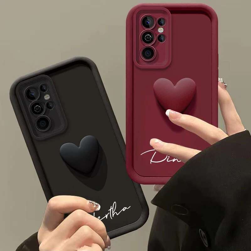 Customized Personalized Name 3D Love Heart Case For Samsung Galaxy S25 S24 S22 S20 Ultra Plus Cover S23 S21 FE