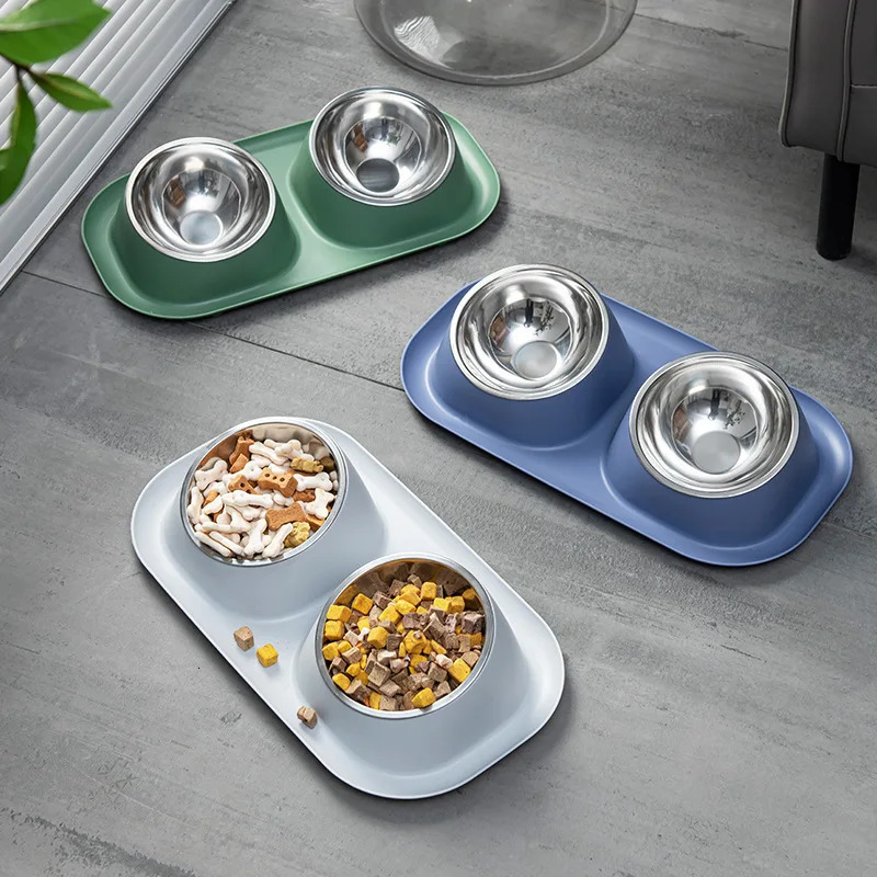 Pet Bowl Stainless Steel Double Pet Feeding Bowl Feeding Rack Tableware Bowl Used for Cat and Dog Accessories Feeding Household Applications 250403