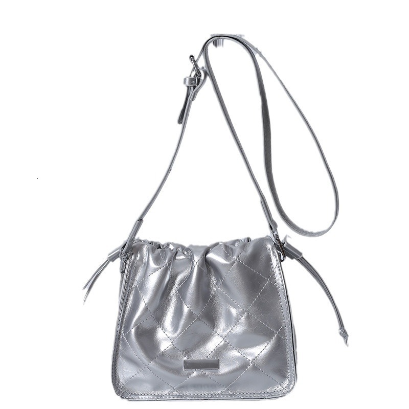 2025S Designer Women S Bag Summer New Women S Diamond Grid Embroidery Thread Drawstring Versatile Bucket With Niche Design Single Shoulder Crossbody B