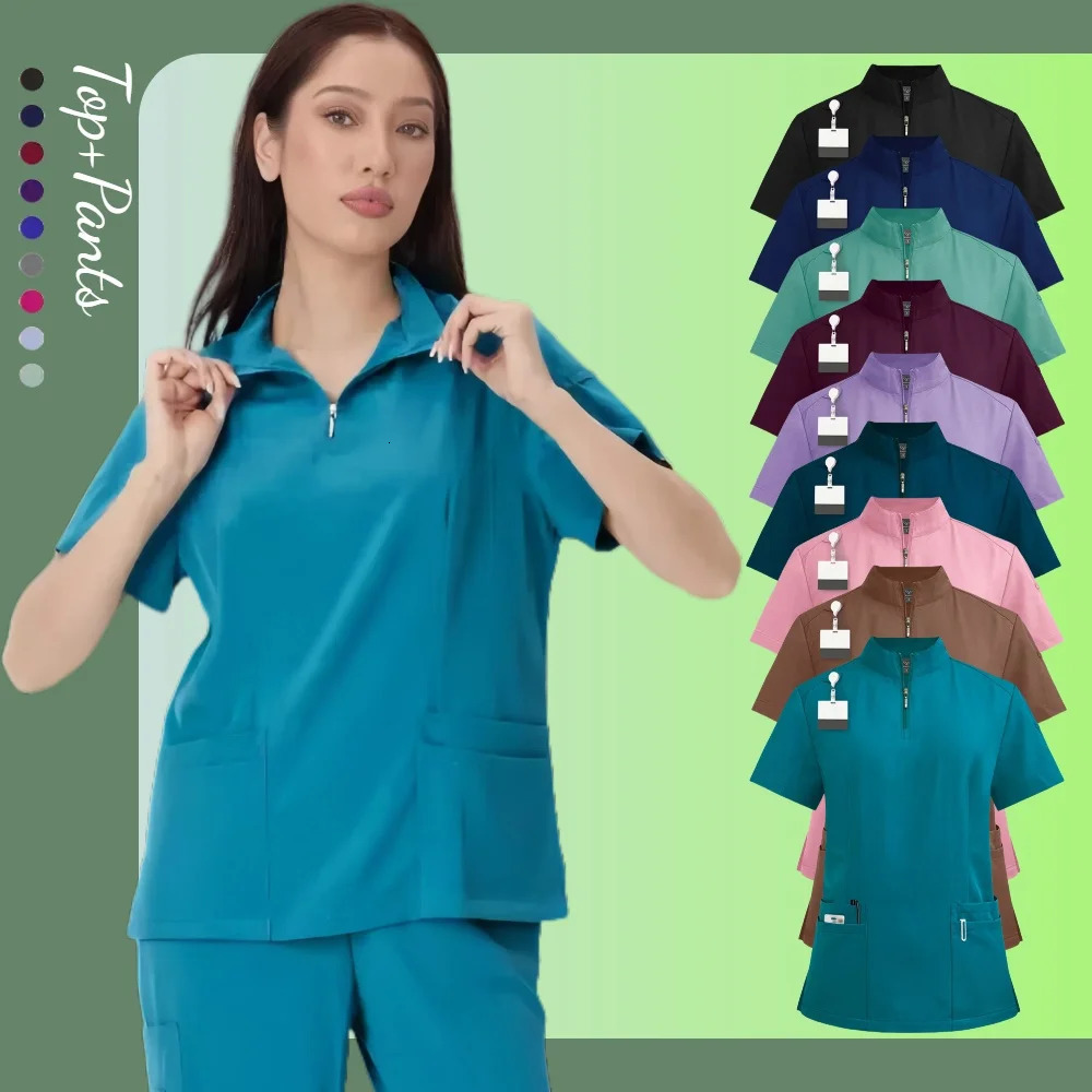 Unisex Uniforms Men Women Nursing Clothes Beauty Costume Nurse Scrubs Sets Doctor Dentist Workwear Clinical Tops Pants 250403