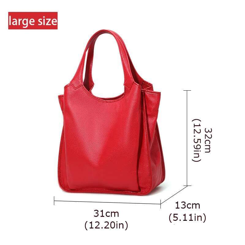Aidrani Fashion Genuine Leather Large Capacity Women's Handbag Casual Red Cowhide Underarm Shoulder Bag