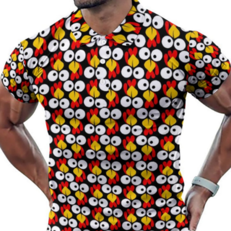 Men's T-Shirts Men's Retro Geometric Print Polo Shirt - 80s Style Colorful Abstract Short Sleeve Polo Top, Casual Fashion Statement Tee for 