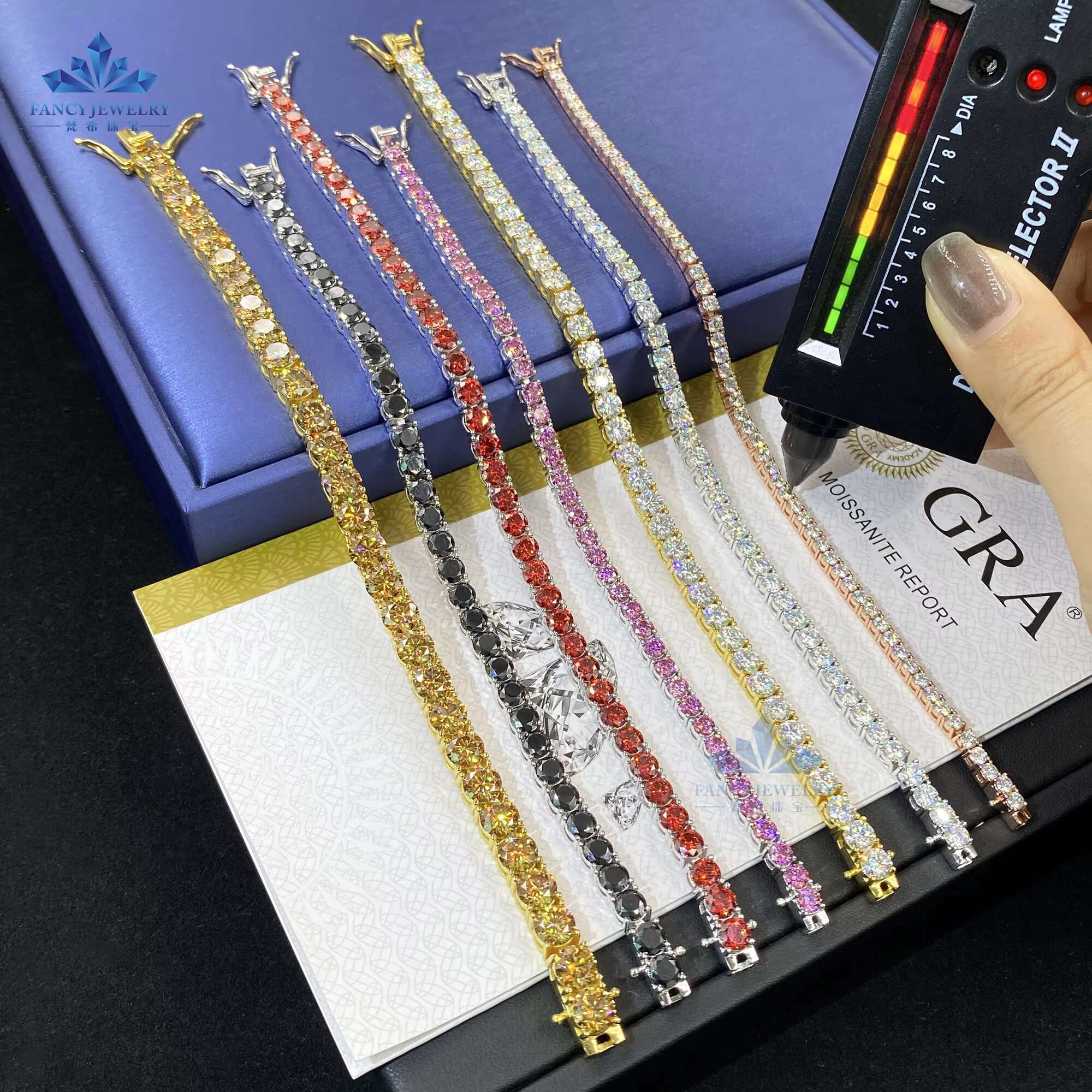 High Customized Fine Moissanite Jewelry 6.5mm Colorful Moissanite Red Blue Green Pink Black Purple Yellow Color Tennis Bracelet