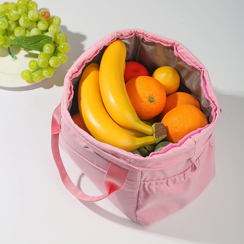 Macaron insulated lunch bag portable box with drawstring storage handbag outdoor travel food bento 250401