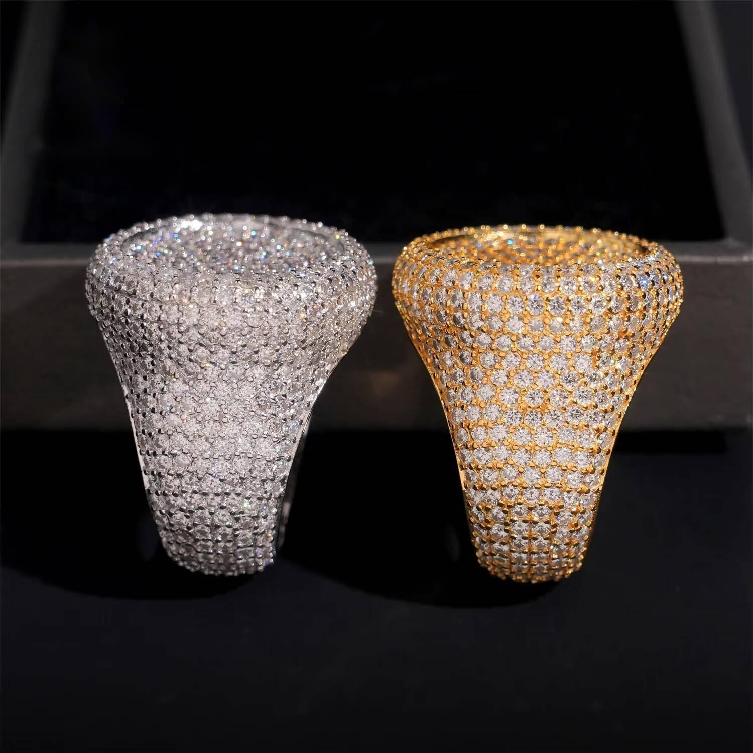 Hip Hop Jewelry S925 Sterling Silver Gold Plated Ice Out Vvs Moissanite Pass Diamond Tester Round Rings Trendy for Men