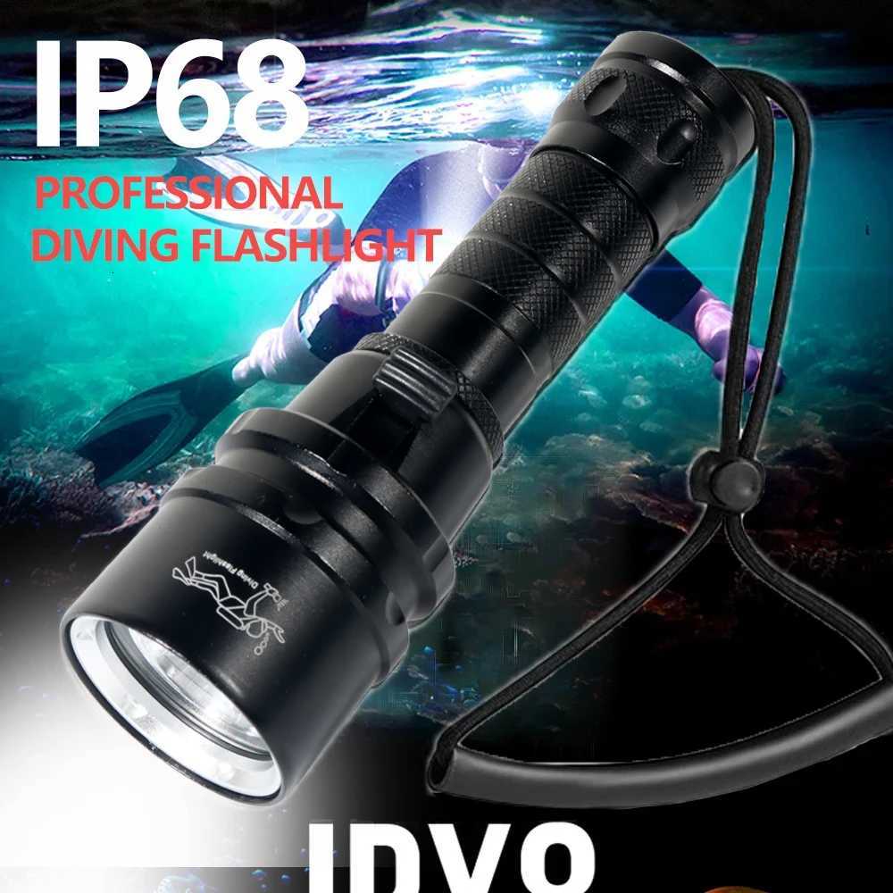 High Power Diving Flashlight IP68 Highest Waterproof Rating Professional Diving Light Powered by 18650 Battery With Hand RopeW251106