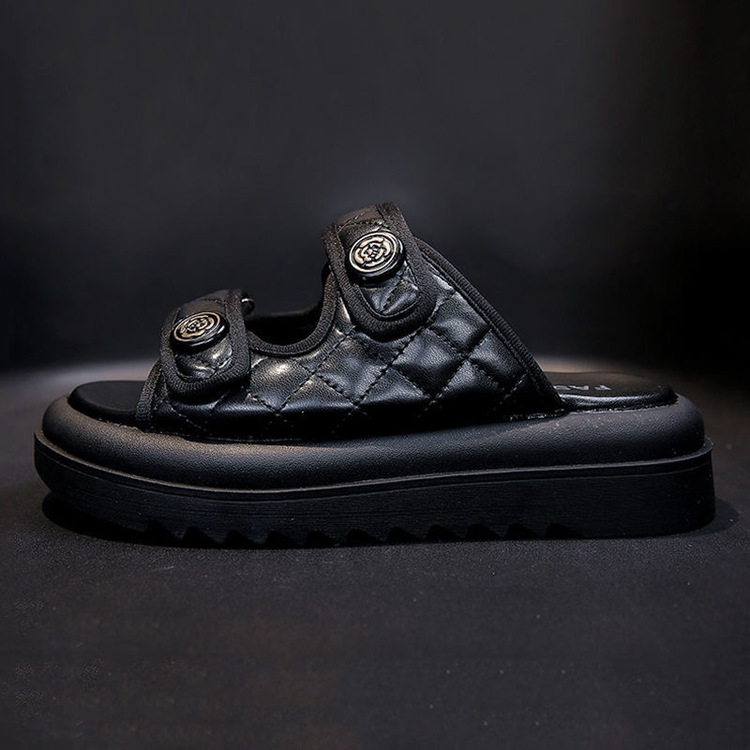 Women 2025 summer new small fragrant wind fish mouth half slippers to wear muffin thick-soled elevation sandals z250708N4U7