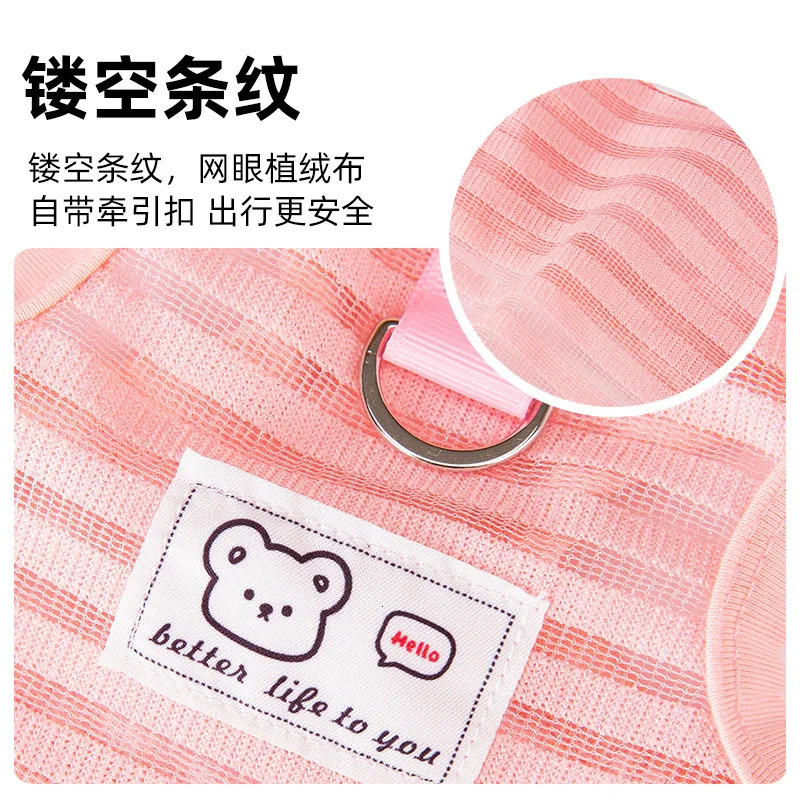 Spring and Summer Pet Feet Breathable Lightweight Hollow Striped Pulling Dog Vest Cat Teddy Dog Clothes Cooling Vest for Dogs 250402