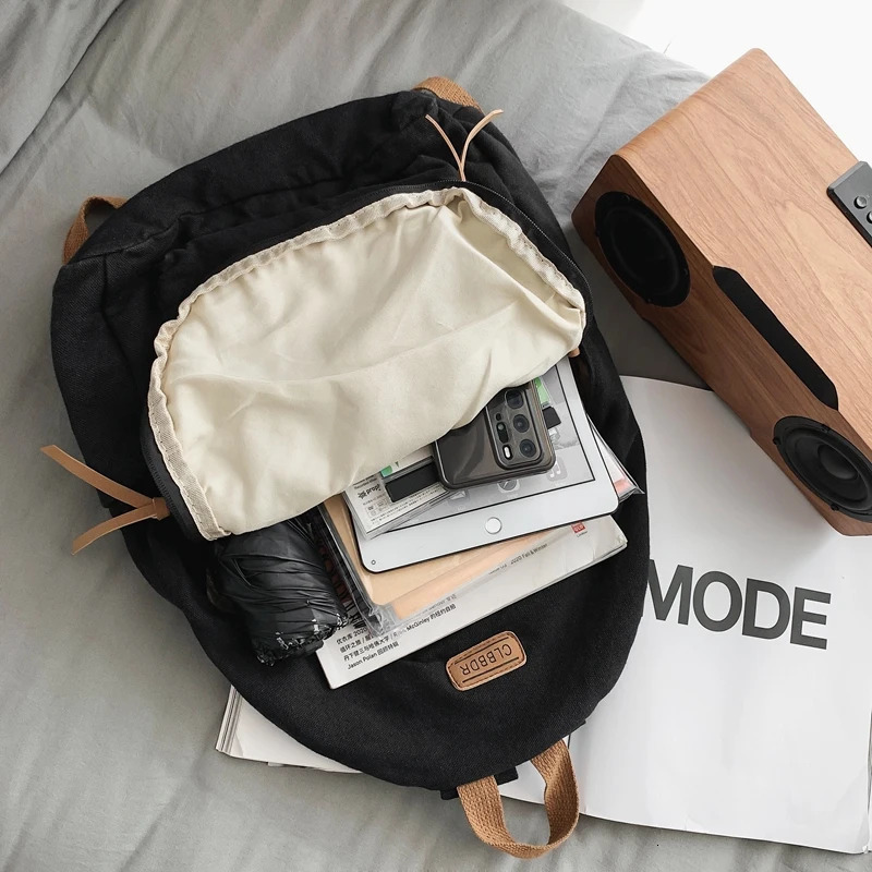 Neutral 100% pure cotton backpack solid color school bag large capacity cloud casual or travel bag lazy style backpack 250402