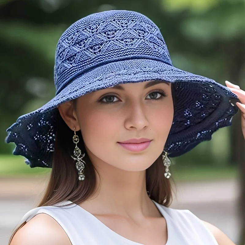 Washable breathable folding hat for women fashionable hollow sun large conical beach 250326