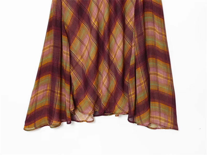 Womens Midi Skirt 2025 Autumn Style Color Block Plaid Long Elegant and Stylish Versatile 251105 - view 5