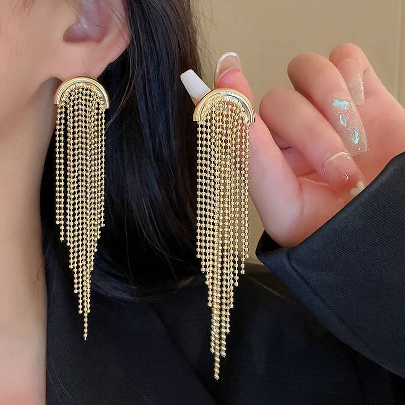 New Gold Plated Sier Bead Chain Tassel Long Shell Butterfly Ear Wire Earring Clasps Handmade Drop Earrings