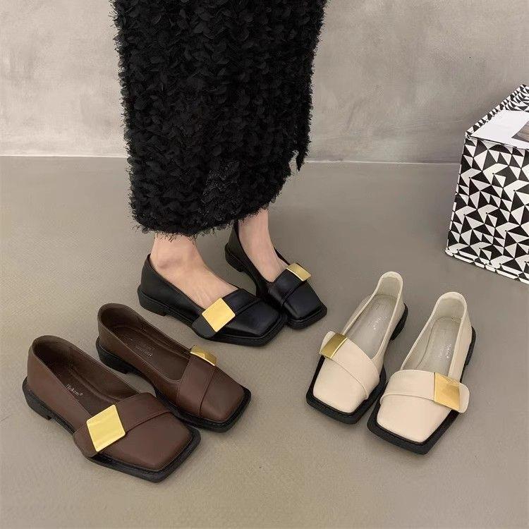 Plus Size Women's 41 to 43 Wide Feet 2025 New Leather French Mary Jane Flats Low Heel Shoes ddmypanda
