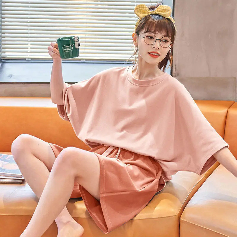 UBAU One Set Women Pajamas Sleepwear Pajama Set Short Sleeve And Shorts Suit Casual Solid Color Homewear Top Shorts 250402