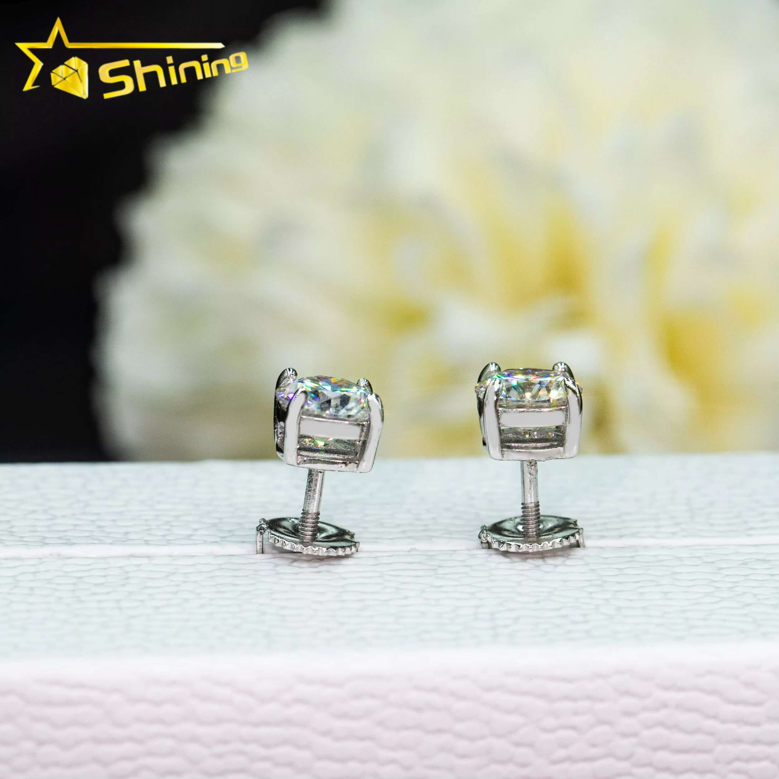Pass Diamond Tester Iced Out Hip Earrings 925 Vvs Moissanite Diamond Screw Back Stud Earrings with GRA Certificate