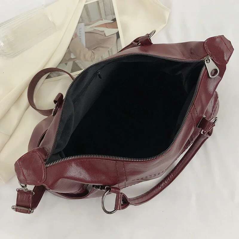 Women's Wine Red Commuter Shoulder Bag Large Pu Leather Retro Elegant Tote Handbags For Female Ladies' Aesthetic Messenger Bags
