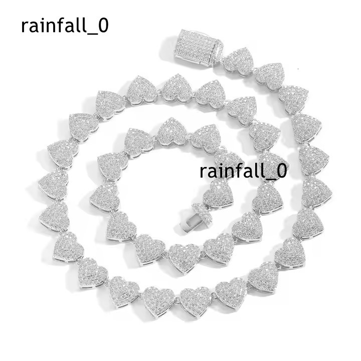 Luxury 10MM 925 Silver Moissanite Diamond Iced Hip Hop Fashion Necklace Heart Shape Clavicle Chain for Men Womens Engagement