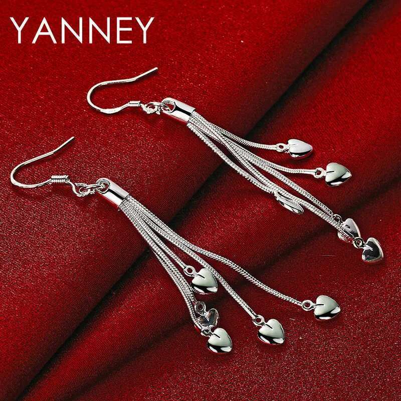 Women's Sterg Sier 70MM Upper Tassel Heart Earrings For Fashion Girlfriend Wedding Jewelry Gifts Accessories