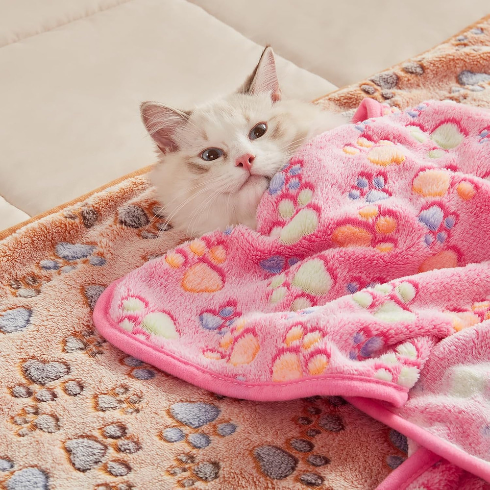 Blankets Super Soft Fluffy Premium Fleece Pet Blanket Flannel Throw for Dog Puppy Cat Paw Brown/Pink/White