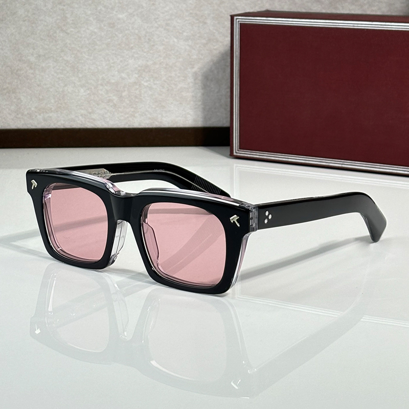 Designer Sunglasses Men JMMS Quentin Handcraft Shades Luxury Brand Black Acetate Pink Lenses Y2K Sunnies Trendy Street Shooting Vintage Leisure Vacation Glasses