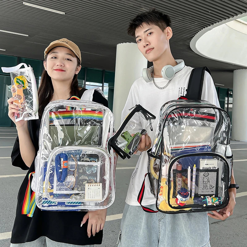 Transparent shoulder bag unisex fashionable simple large capacity portable backpack multifunctional waterproof mens and womens Knapsack 250402