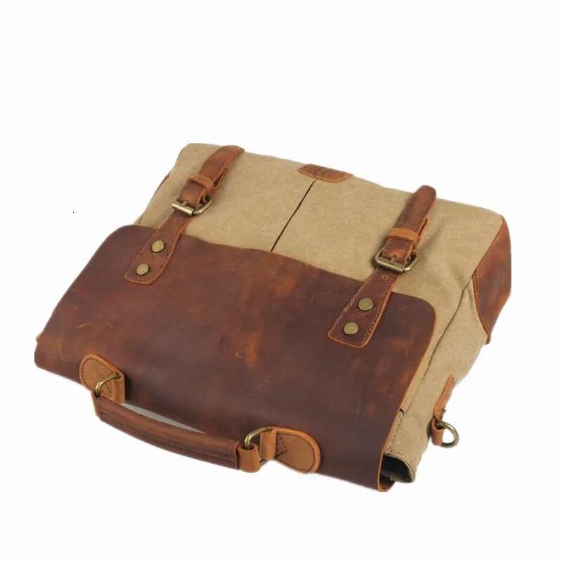 Vintage Waxed Canvas Male Messenger Oiled Leather Business Bag Large Capacity School Laptop Crossbody Bags For Men