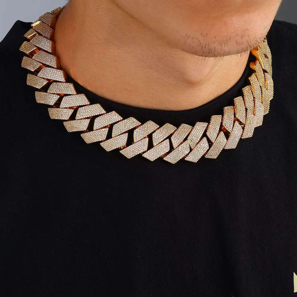Designer necklace Fine Jewelry 22mm Iced Prong Cuban Link Chain 925 Silver Plated 3 ROW Diamond Cuban Chains Hip Hop Necklace