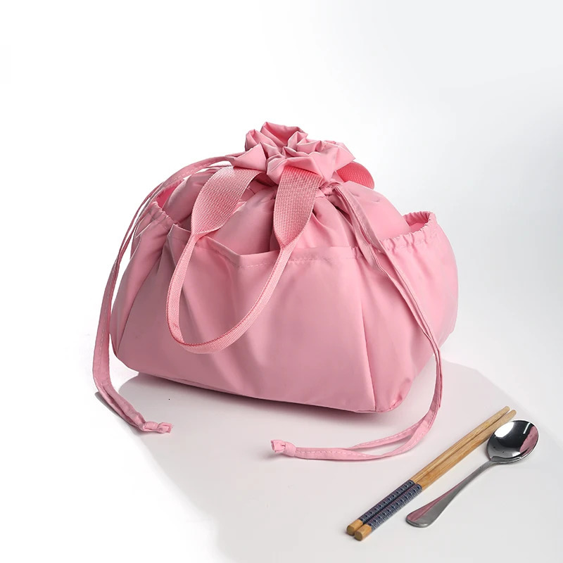 Macaron insulated lunch bag portable box with drawstring storage handbag outdoor travel food bento 250401