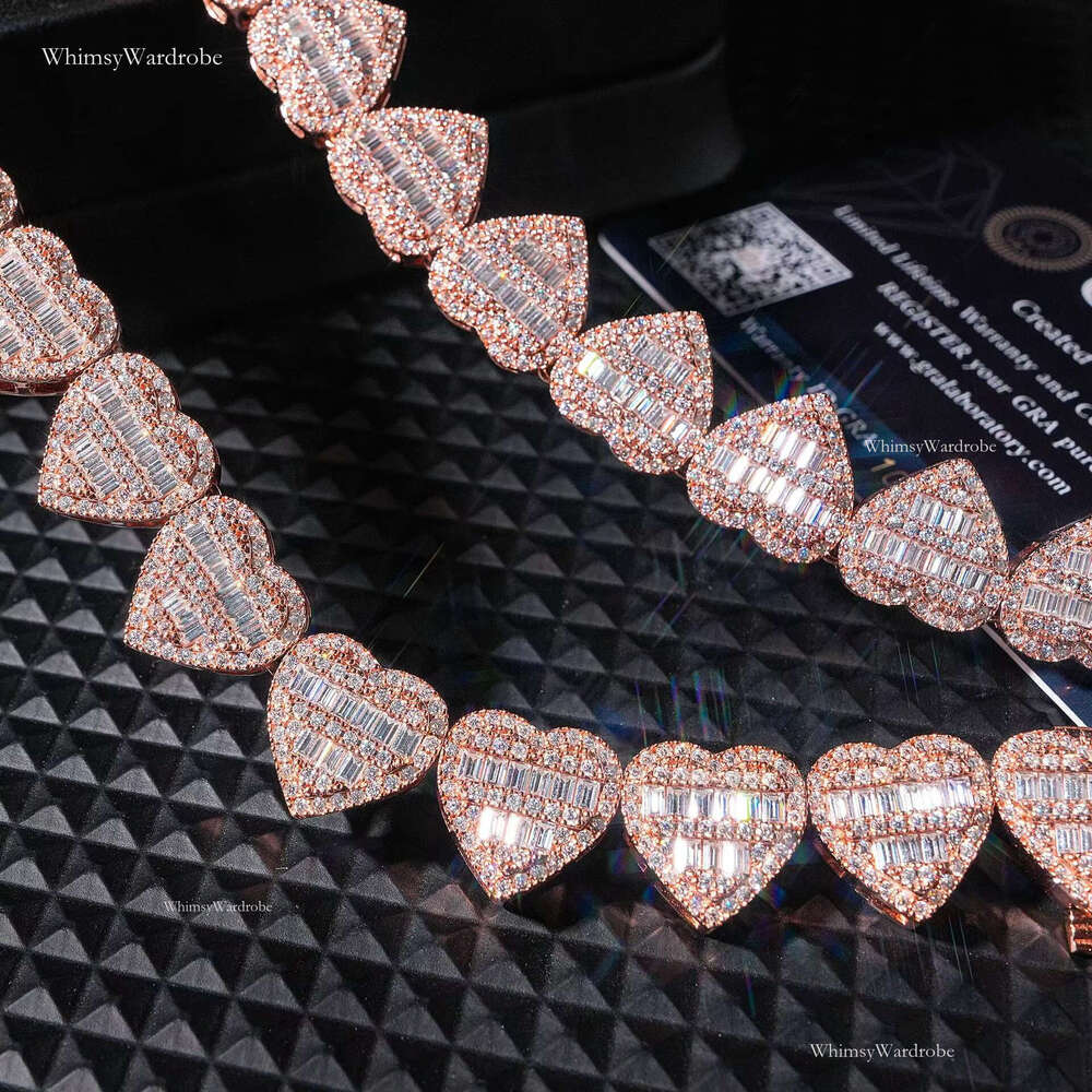 Sier Moissanite Tennis Jewelry Necklace 12mm Width VVS with Clasp and Heart Dia for Spring