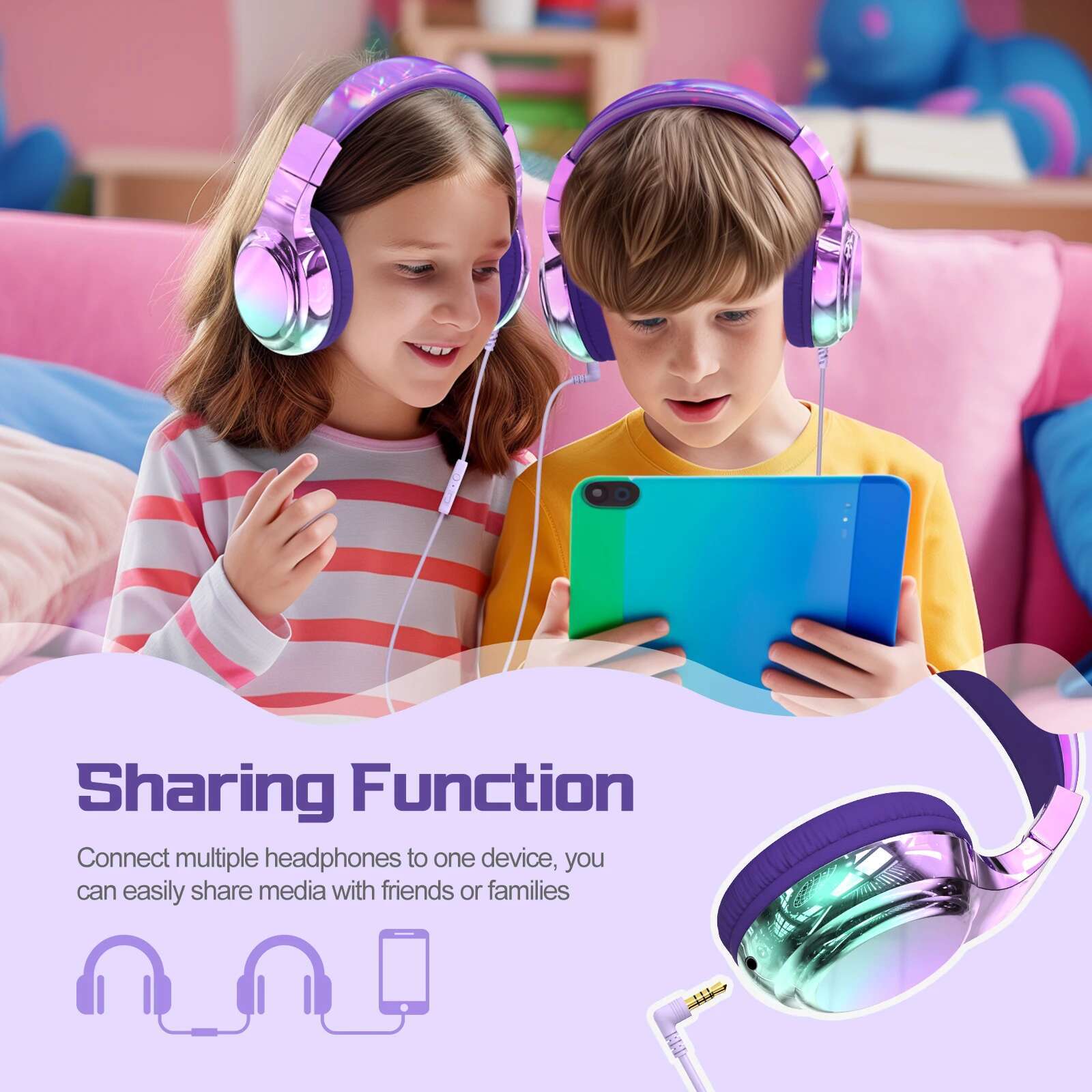 Wired Kids with Microphone 85/94dB Volume Limiter for Girls Boys Foldable Headphones