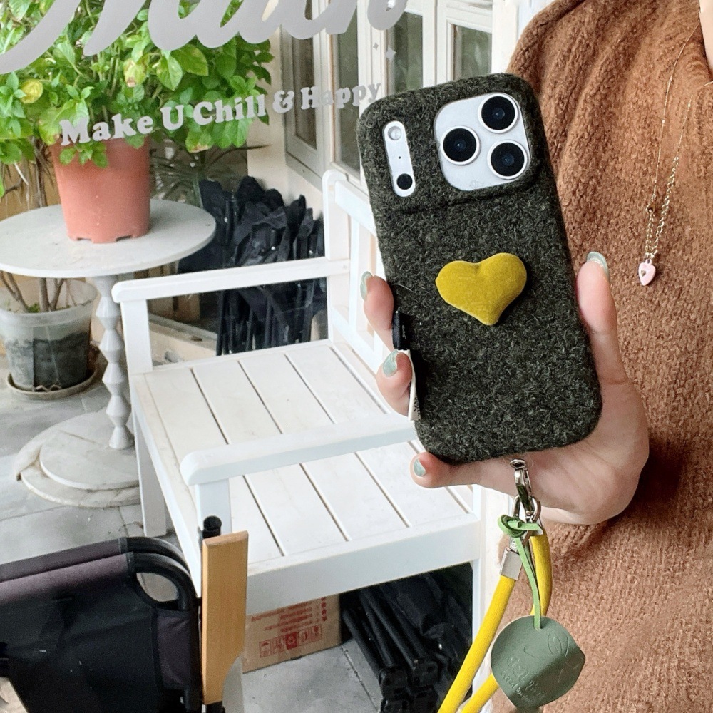 Autumn and Winter Plush Heart Phone Case Compatible with iPhone 17/16 Pro Simple Solid Color Case iPhone 15/14 Shockproof