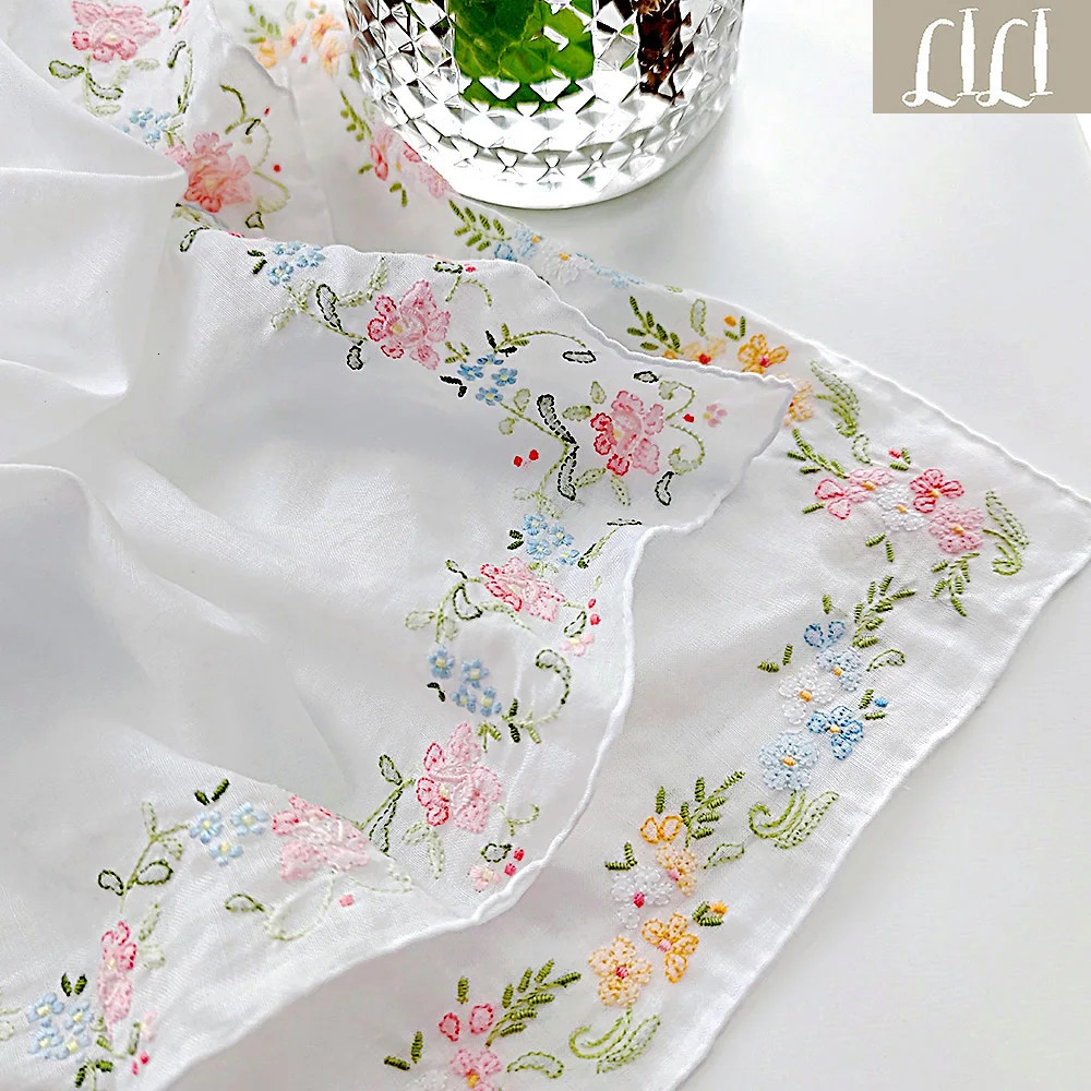 Hand Hmbroidered 100%Cotton Handicraft Napkin Gift Colorful Embroidery Flower Exquisite Handkerchief Handicraft Gift 250403