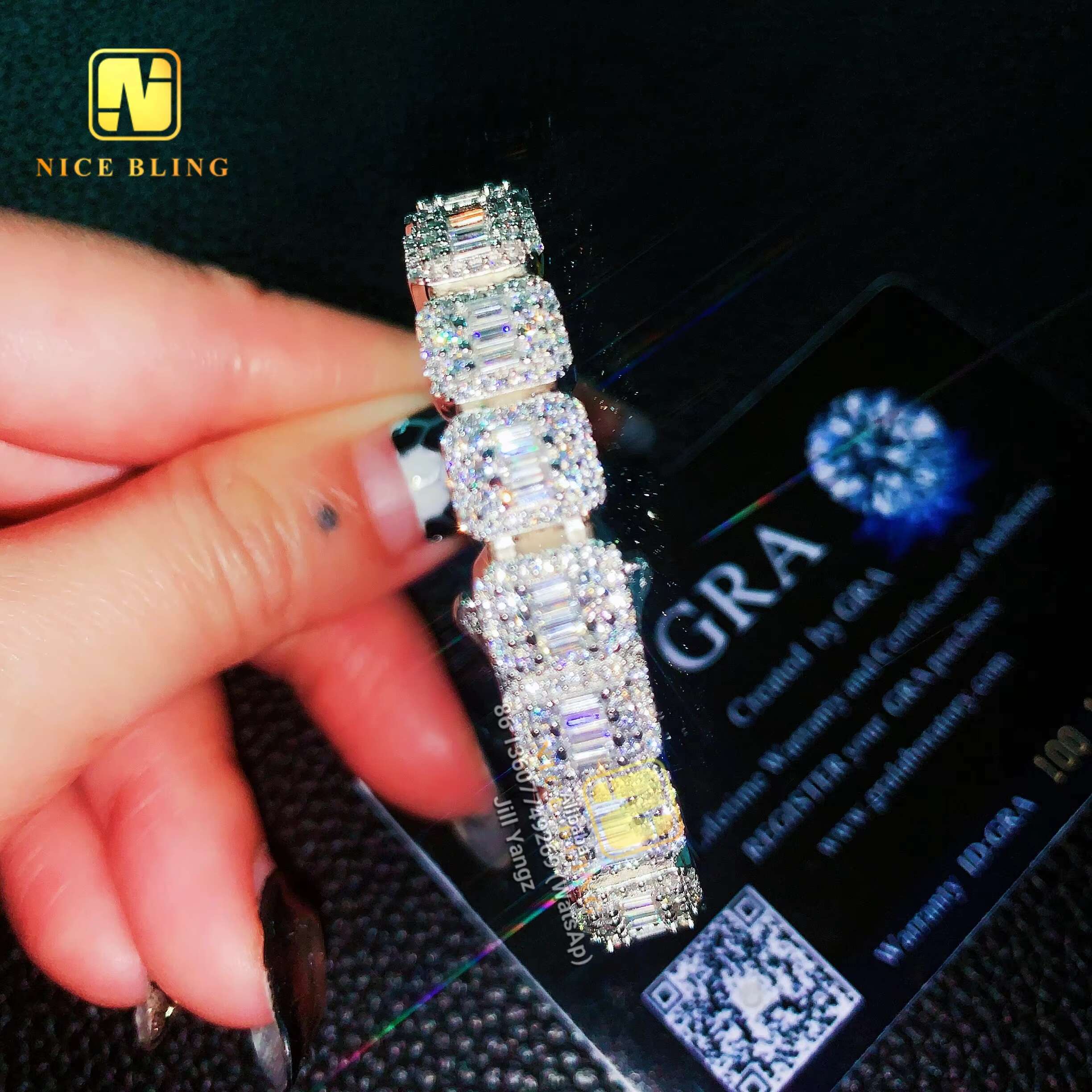 Fancy Cut Diamonds Square Princess 2.5mm Tennis Chain 9mm Baguette Tennis Bracelet 925 Moissanite Tennis Necklace for Girl