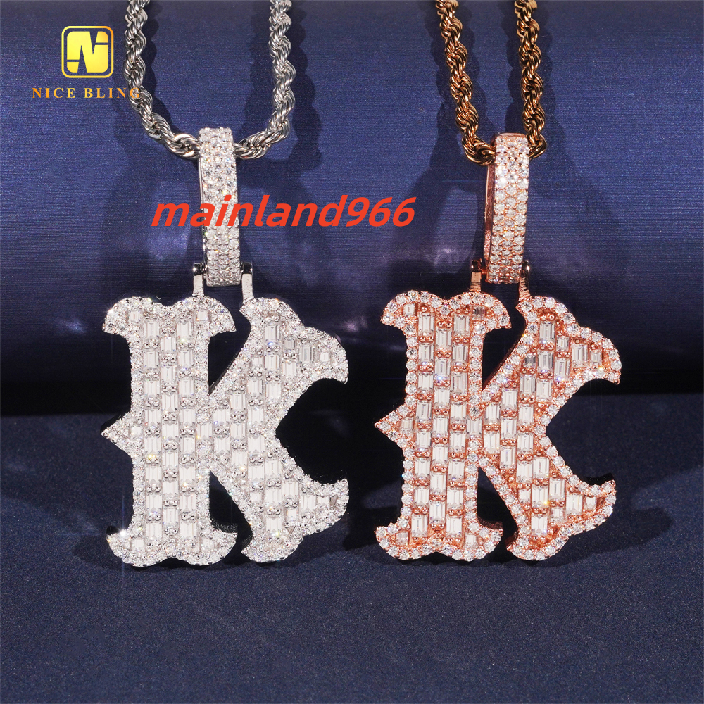 Fashion Hip Hop Jewelry Personalized Letter K Pendant Custom Iced Out 925 Silver VVS Moissanite Diamond Initial Charm Pendant