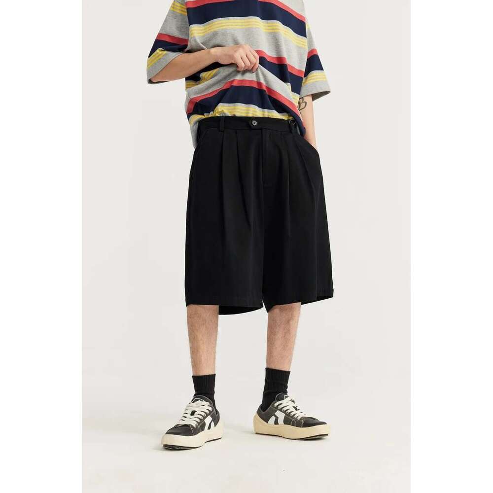 Cropped Pleated Suit Mens Summer Trendy Casual Shorts