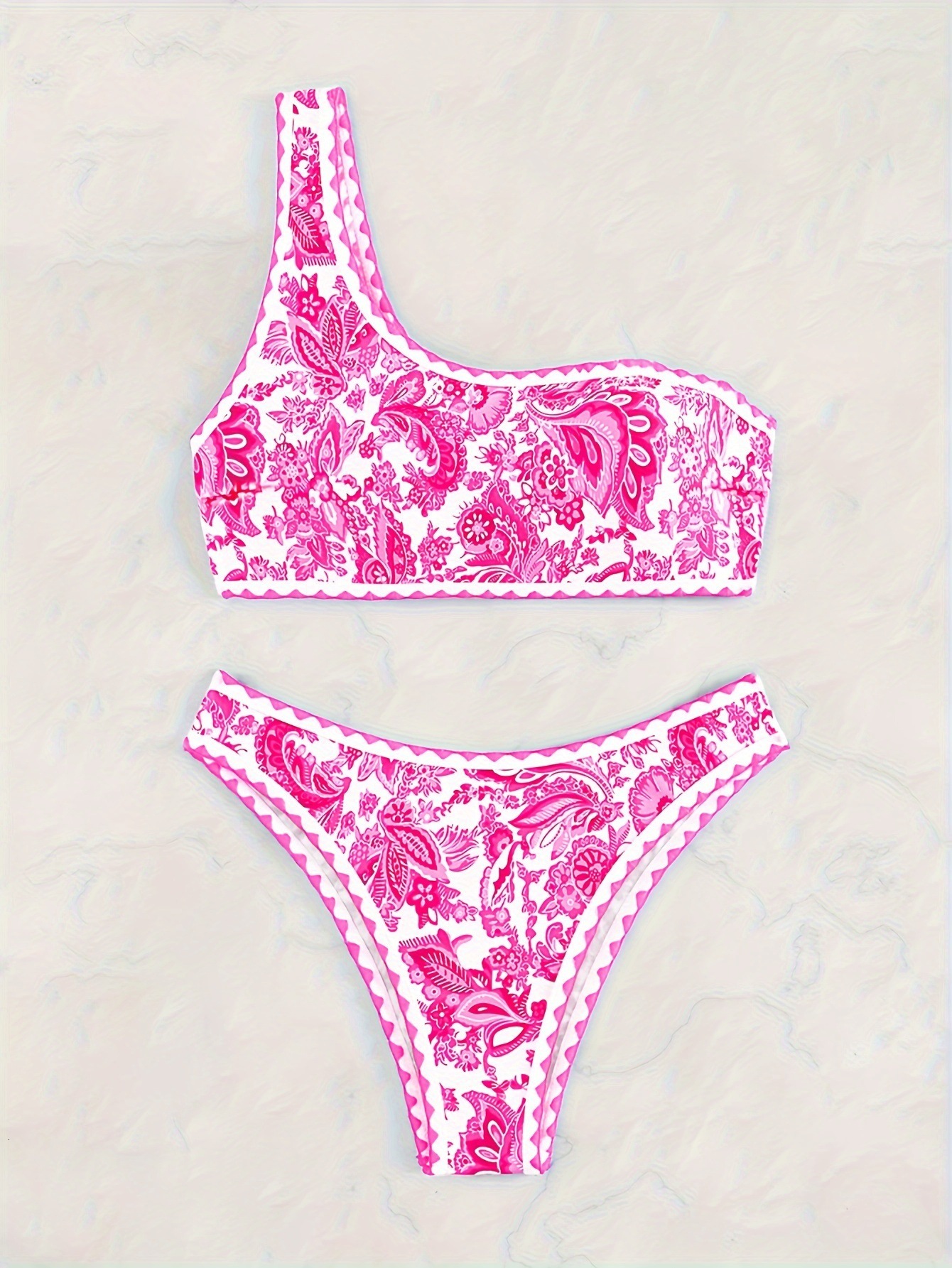 2025 new sexy diagonal shoulder strap split women's blue and white porcelain printed bikini swimsuit